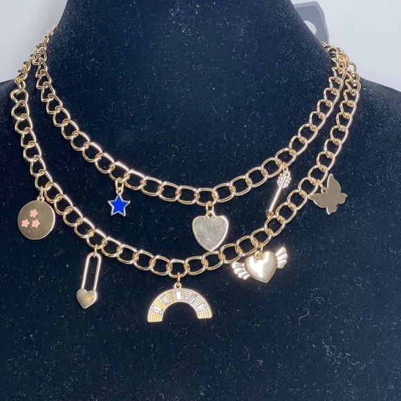 Nordstrom Cute Gold Charm Chain Layered Necklace Heart Butterfly - Picture 3 of 8